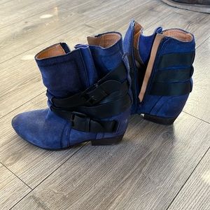 Anthropologie blue suede Naya booties